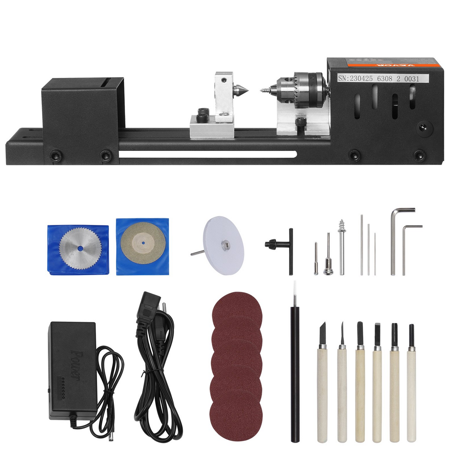 VEVOR Mini Lathe Machine - 2.76 x 6.3 in, 96W 24VDC Motor, 7 Adjustable Speeds, Perfect for DIY Woodworking Projects with Comprehensive Accessory Kit