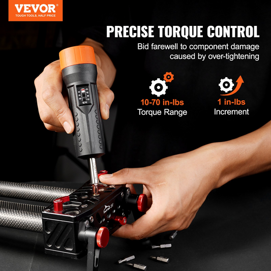 VEVOR 1/4" Drive Torque Screwdriver Wrench Set | Precision Torque Adjustment 10-70 in-lbs | 12 Driver Bits & Magnetic Function | Durable Case Included