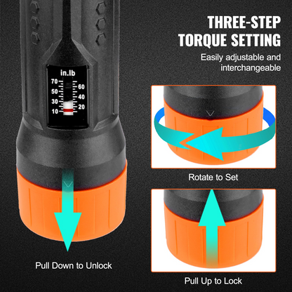 VEVOR 1/4" Drive Torque Screwdriver Wrench Set | Precision Torque Adjustment 10-70 in-lbs | 12 Driver Bits & Magnetic Function | Durable Case Included