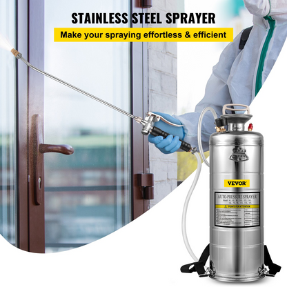 VEVOR 3.5-Gallon Hand Pump Stainless Steel Sprayer Set for Gardening & Sanitizing - Adjustable Nozzle, Pressure Gauge, Durable & Efficient