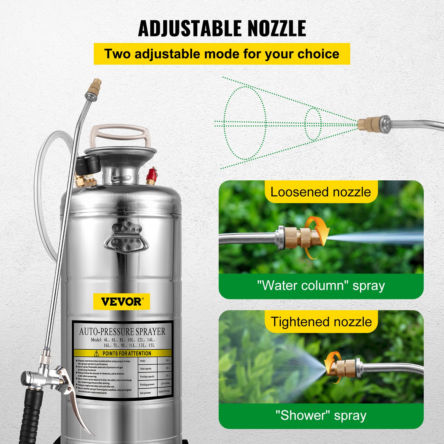 VEVOR 3.5-Gallon Hand Pump Stainless Steel Sprayer Set for Gardening & Sanitizing - Adjustable Nozzle, Pressure Gauge, Durable & Efficient
