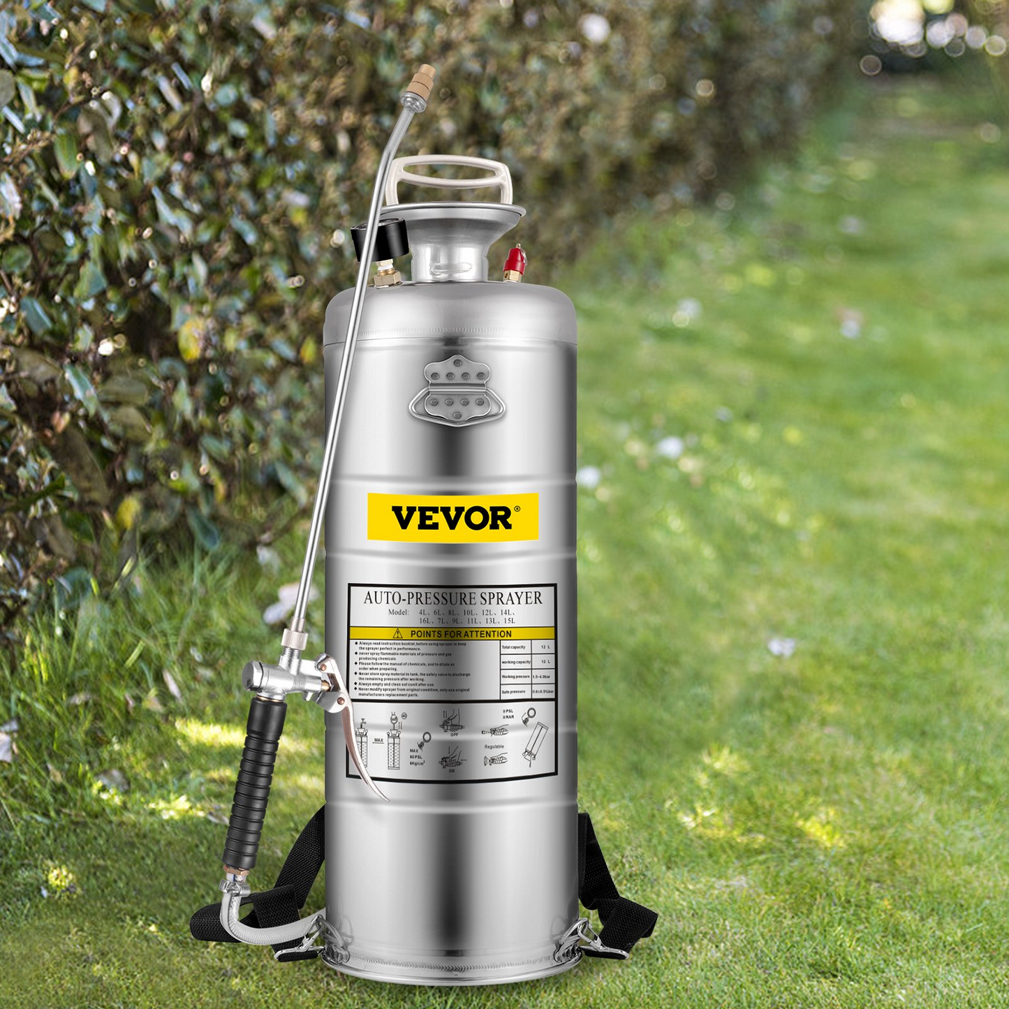 VEVOR 3.5-Gallon Hand Pump Stainless Steel Sprayer Set for Gardening & Sanitizing - Adjustable Nozzle, Pressure Gauge, Durable & Efficient