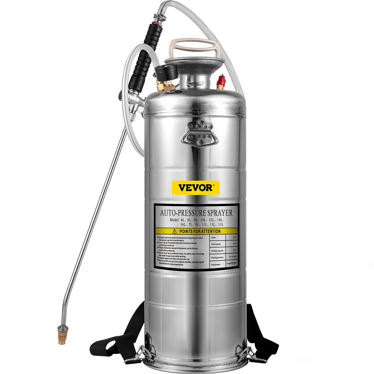 VEVOR 3.5-Gallon Hand Pump Stainless Steel Sprayer Set for Gardening & Sanitizing - Adjustable Nozzle, Pressure Gauge, Durable & Efficient