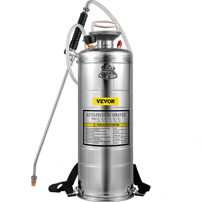 VEVOR 3.5-Gallon Hand Pump Stainless Steel Sprayer Set for Gardening & Sanitizing - Adjustable Nozzle, Pressure Gauge, Durable & Efficient