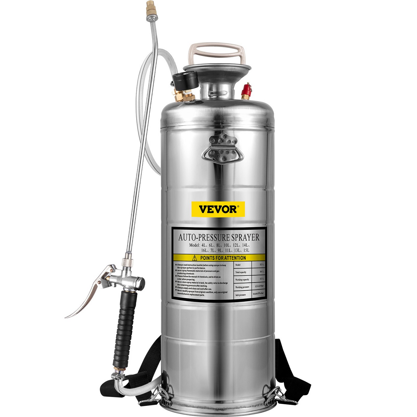 VEVOR 3.5-Gallon Hand Pump Stainless Steel Sprayer Set for Gardening & Sanitizing - Adjustable Nozzle, Pressure Gauge, Durable & Efficient