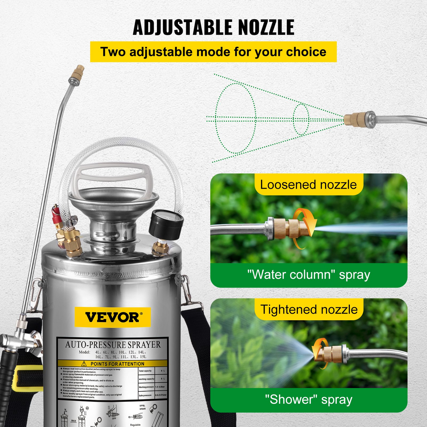 VEVOR 1.5Gal Stainless Steel Sprayer - Adjustable Nozzle, Reinforced Hose