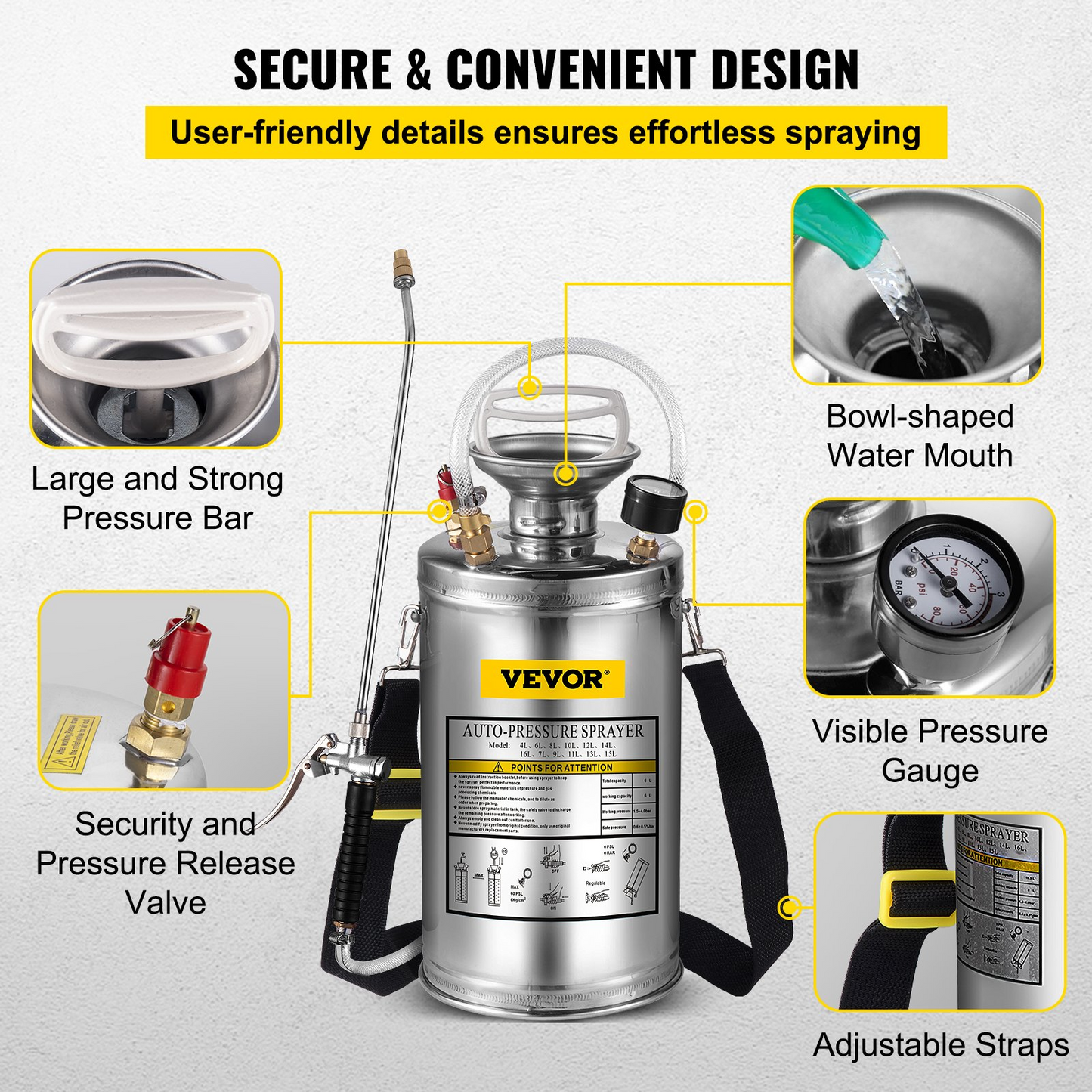 VEVOR 1.5Gal Stainless Steel Sprayer - Adjustable Nozzle, Reinforced Hose