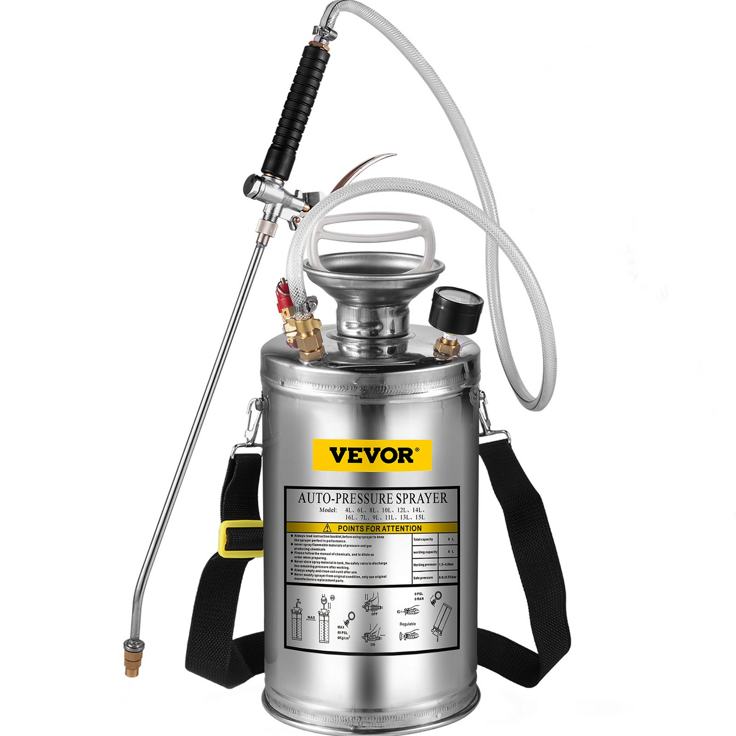 VEVOR 1.5Gal Stainless Steel Sprayer - Adjustable Nozzle, Reinforced Hose