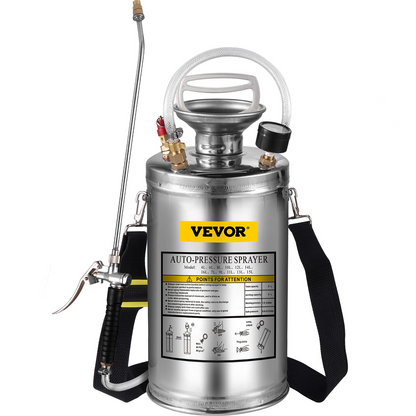 VEVOR 1.5Gal Stainless Steel Sprayer - Adjustable Nozzle, Reinforced Hose