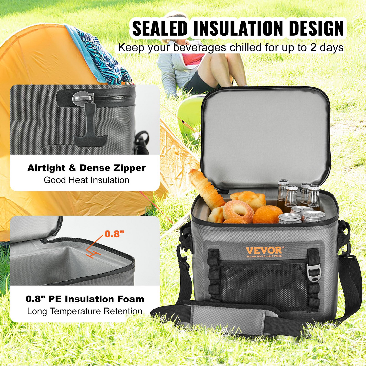 VEVOR Soft Cooler Bag - Leakproof & Waterproof Insulated Cooler for Outdoor Adventures - 24 Can Capacity, Lightweight & Portable with Built-in Bottle Opener