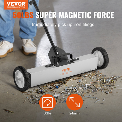 VEVOR 50Lbs Rolling Magnetic Sweeper with Telescoping Handle – Heavy-Duty Magnetic Pickup for Workshop, Garage, and Yard Cleanup