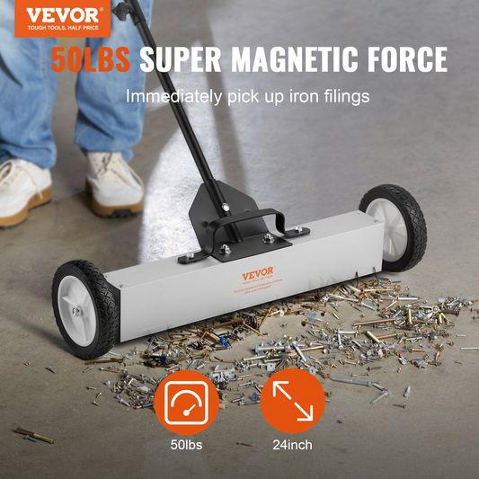 VEVOR 50Lbs Rolling Magnetic Sweeper with Telescoping Handle – Heavy-Duty Magnetic Pickup for Workshop, Garage, and Yard Cleanup