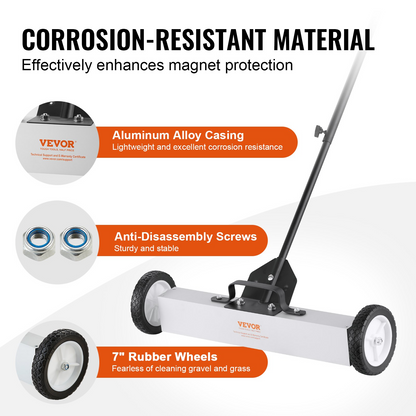 VEVOR 50Lbs Rolling Magnetic Sweeper with Telescoping Handle – Heavy-Duty Magnetic Pickup for Workshop, Garage, and Yard Cleanup