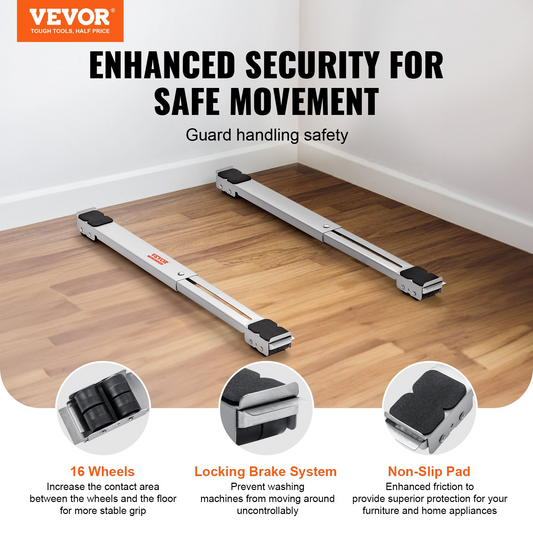 VEVOR Heavy Duty Furniture and Appliance Rollers - 660 lbs Capacity, Adjustable & Floor-Friendly, Perfect for Moving Refrigerators, Dryers & More
