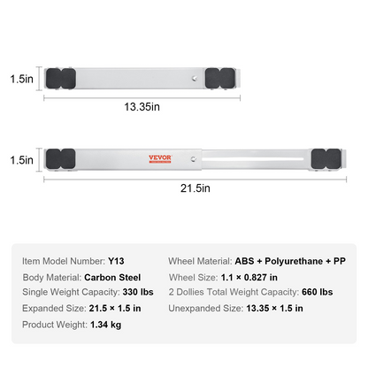 VEVOR Heavy Duty Furniture and Appliance Rollers - 660 lbs Capacity, Adjustable & Floor-Friendly, Perfect for Moving Refrigerators, Dryers & More