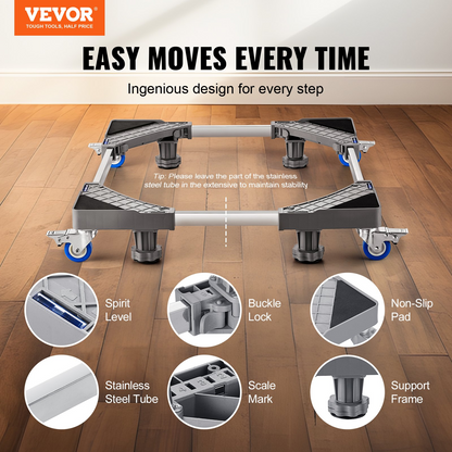VEVOR Mini Fridge Stand - Heavy-Duty Adjustable Base for Washing Machines, Refrigerators, and Mini Fridges - 400 lbs Load Capacity - Universal Mobile Stand with Locking Swivel Wheels