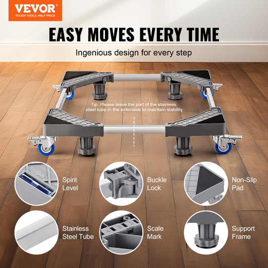 VEVOR Mini Fridge Stand - Heavy-Duty Adjustable Base for Washing Machines, Refrigerators, and Mini Fridges - 400 lbs Load Capacity - Universal Mobile Stand with Locking Swivel Wheels