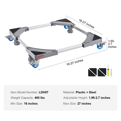 VEVOR Mini Fridge Stand - Heavy-Duty Adjustable Base for Washing Machines, Refrigerators, and Mini Fridges - 400 lbs Load Capacity - Universal Mobile Stand with Locking Swivel Wheels