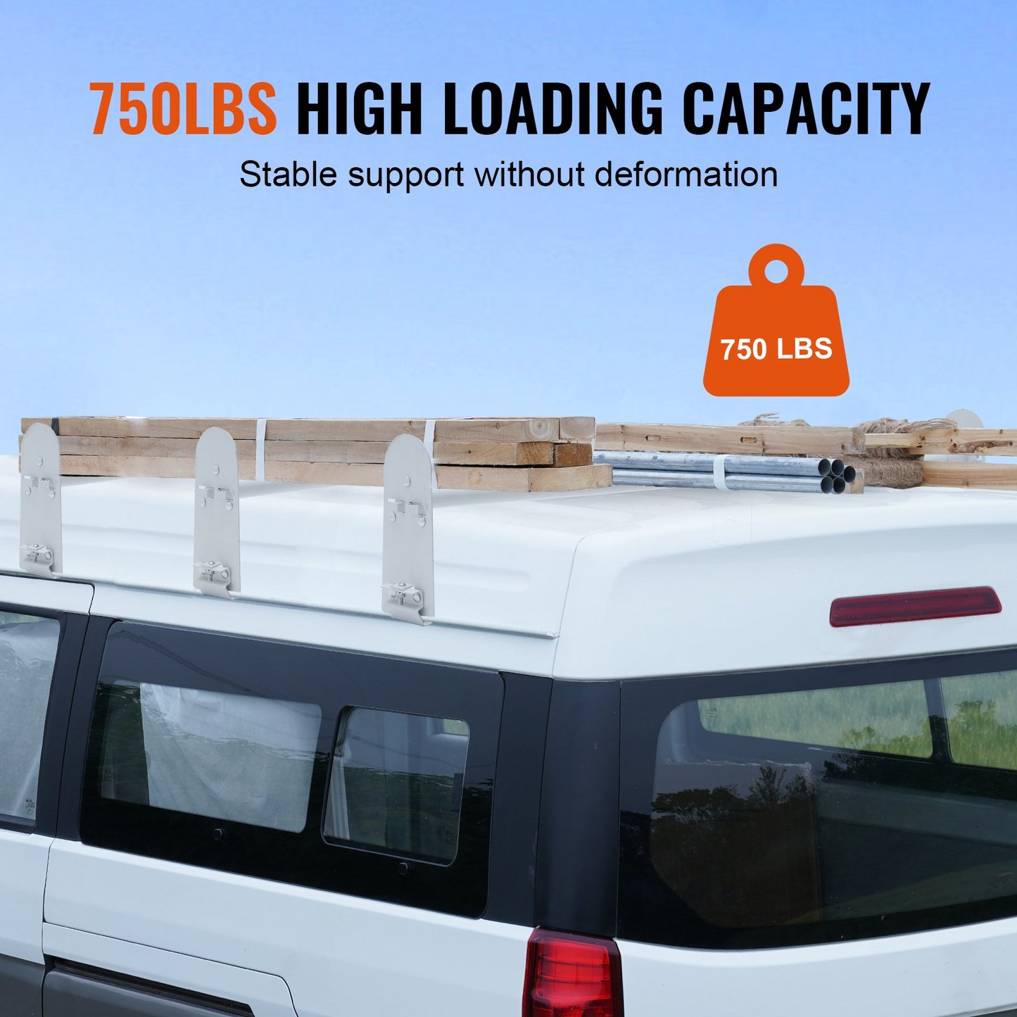 VEVOR Van Roof Ladder Rack - Durable Alloy Steel Construction, Adjustable Length, 750 lb Capacity, Compatible with Chevrolet Express, GMC Savana, and More