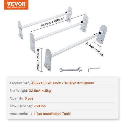 VEVOR Van Roof Ladder Rack - Durable Alloy Steel Construction, Adjustable Length, 750 lb Capacity, Compatible with Chevrolet Express, GMC Savana, and More