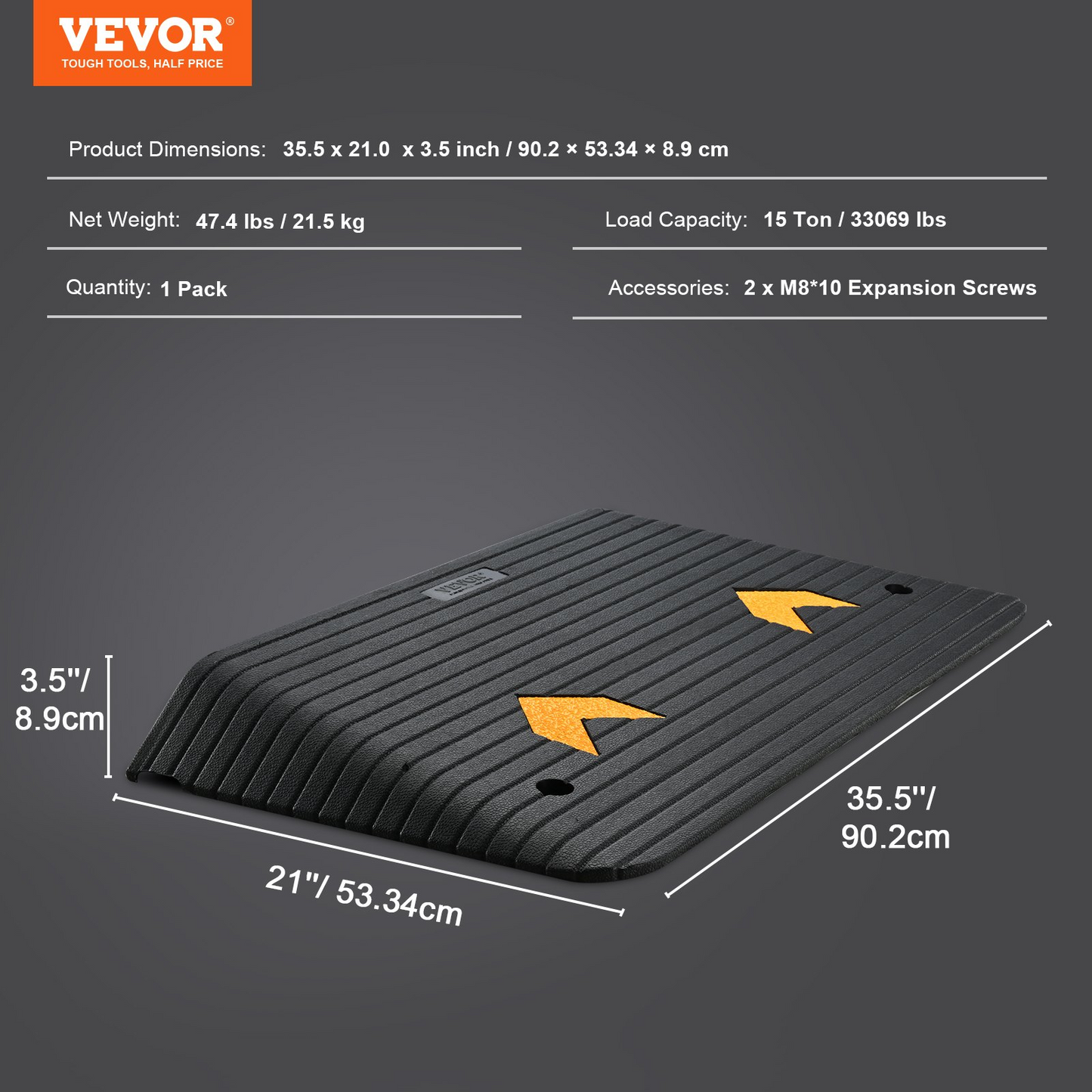 VEVOR Upgraded Rubber Threshold Ramp, 3.5" Rise Door Ramp with 1 Channel