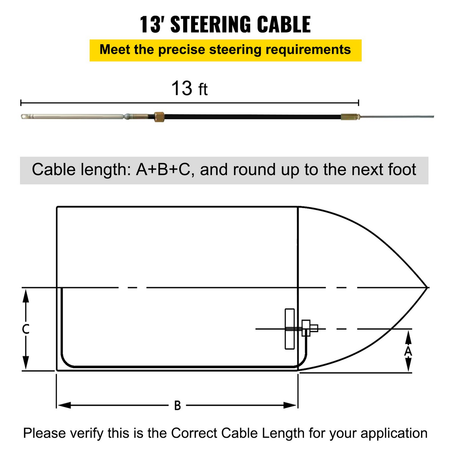 VEVOR 13' Outboard Steering System with 13" Wheel - Precision Boat Control & Navigation