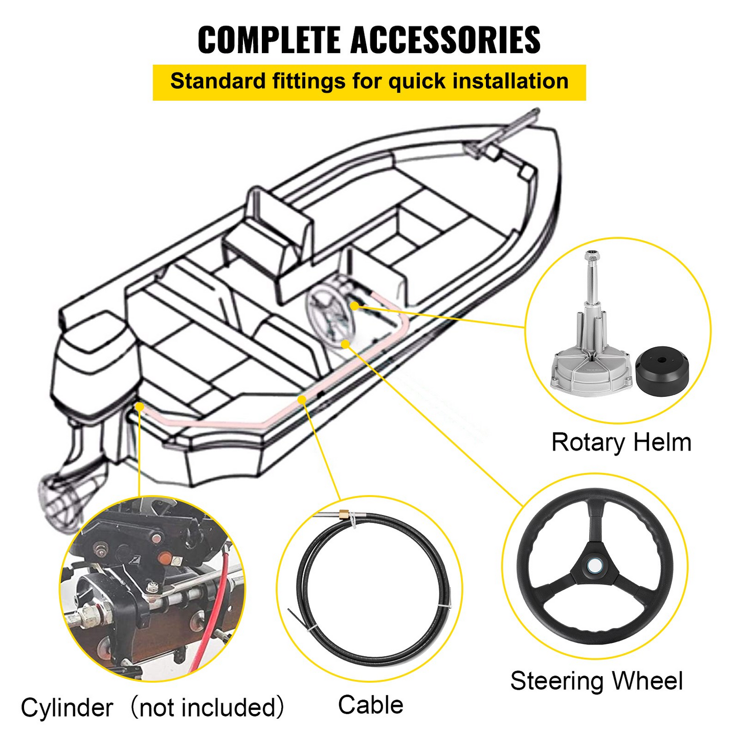 VEVOR 13' Outboard Steering System with 13" Wheel - Precision Boat Control & Navigation