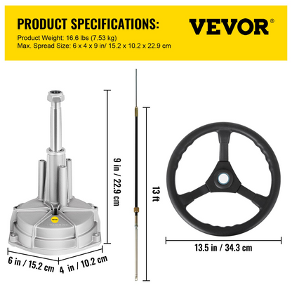 VEVOR 13' Outboard Steering System with 13" Wheel - Precision Boat Control & Navigation