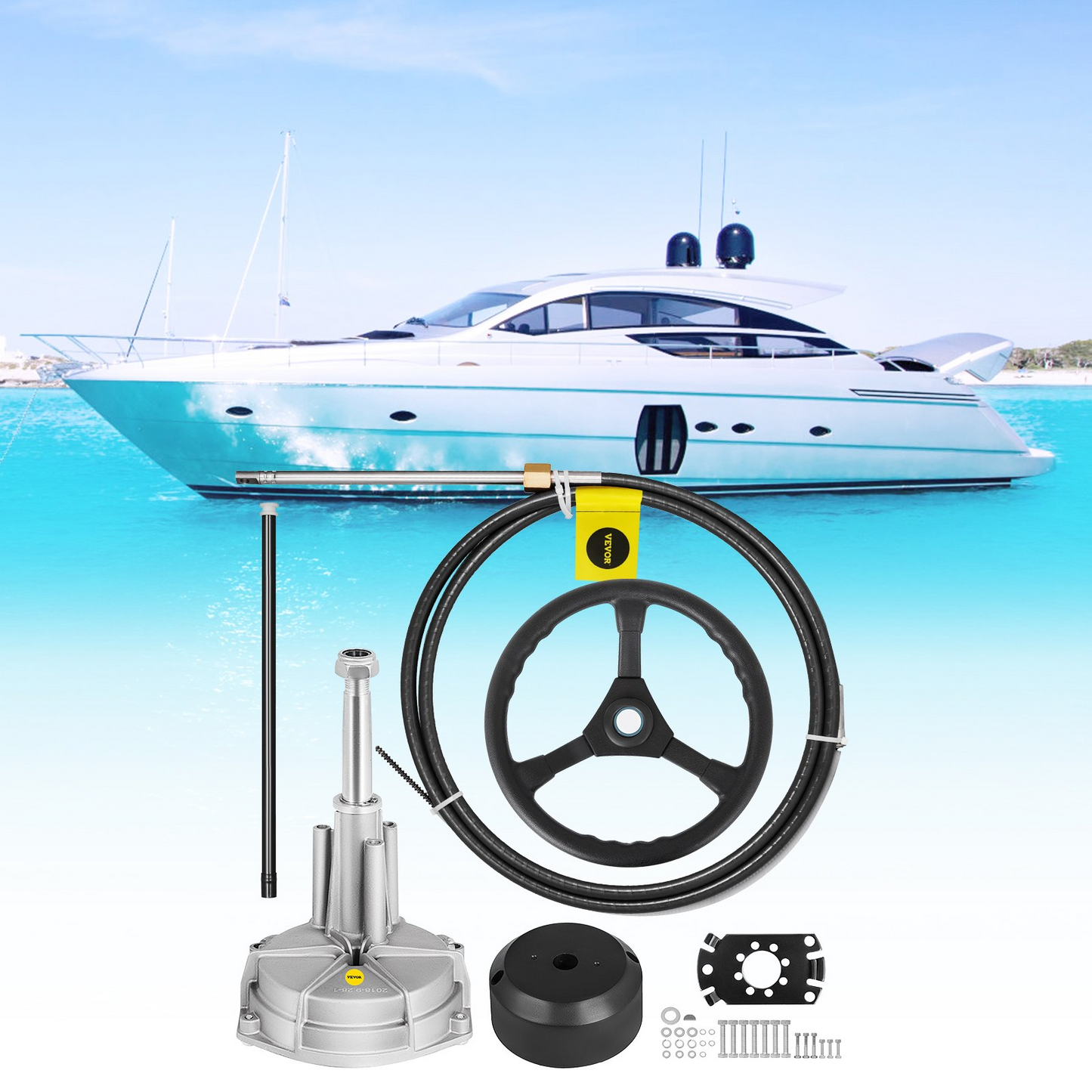 VEVOR 13' Outboard Steering System with 13" Wheel - Precision Boat Control & Navigation