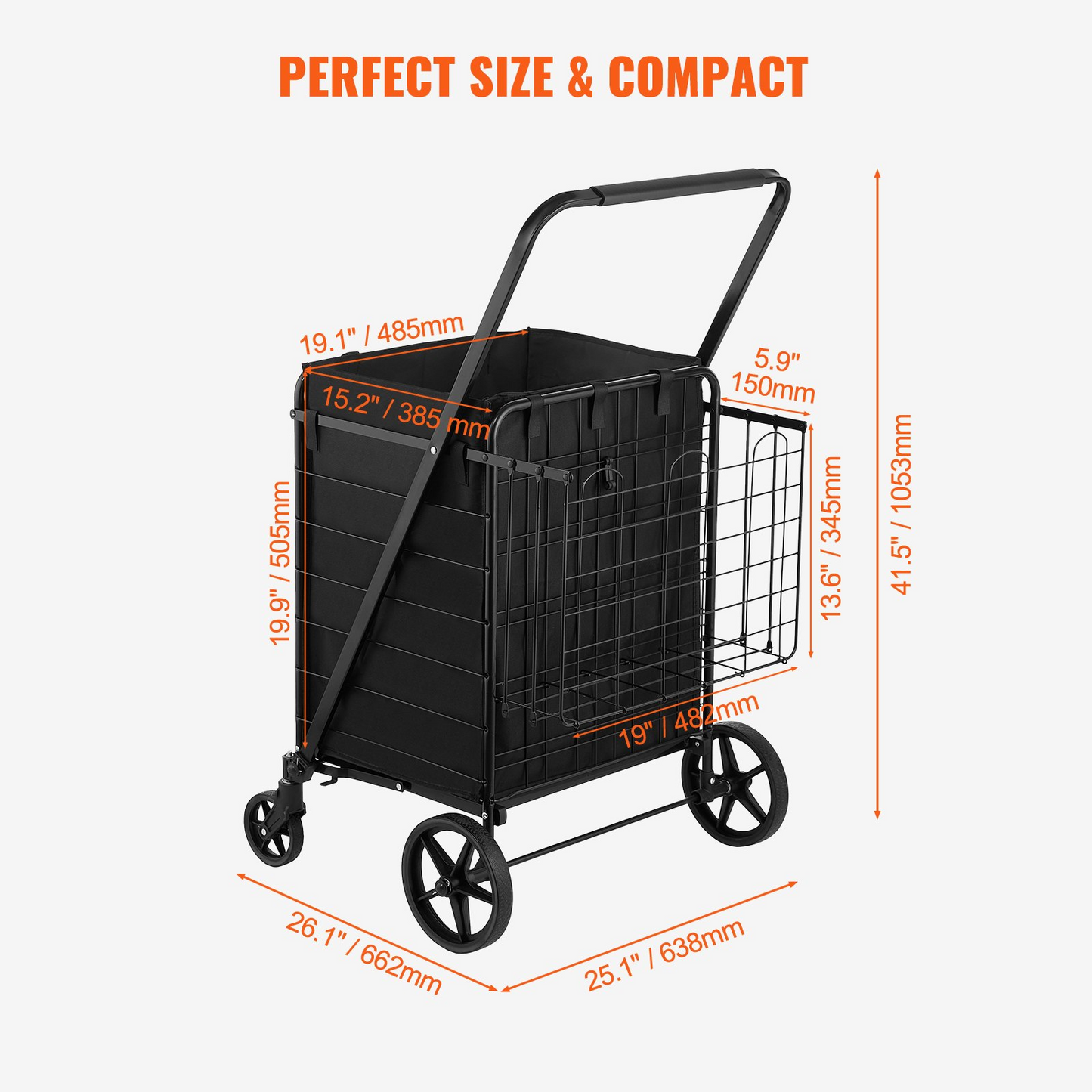 VEVOR Folding Shopping Cart with Removable Waterproof Liner - 330lbs Capacity, Dual Basket Design & Swivel Wheels for Groceries, Laundry, and More