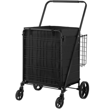 VEVOR Folding Shopping Cart with Removable Waterproof Liner - 330lbs Capacity, Dual Basket Design & Swivel Wheels for Groceries, Laundry, and More
