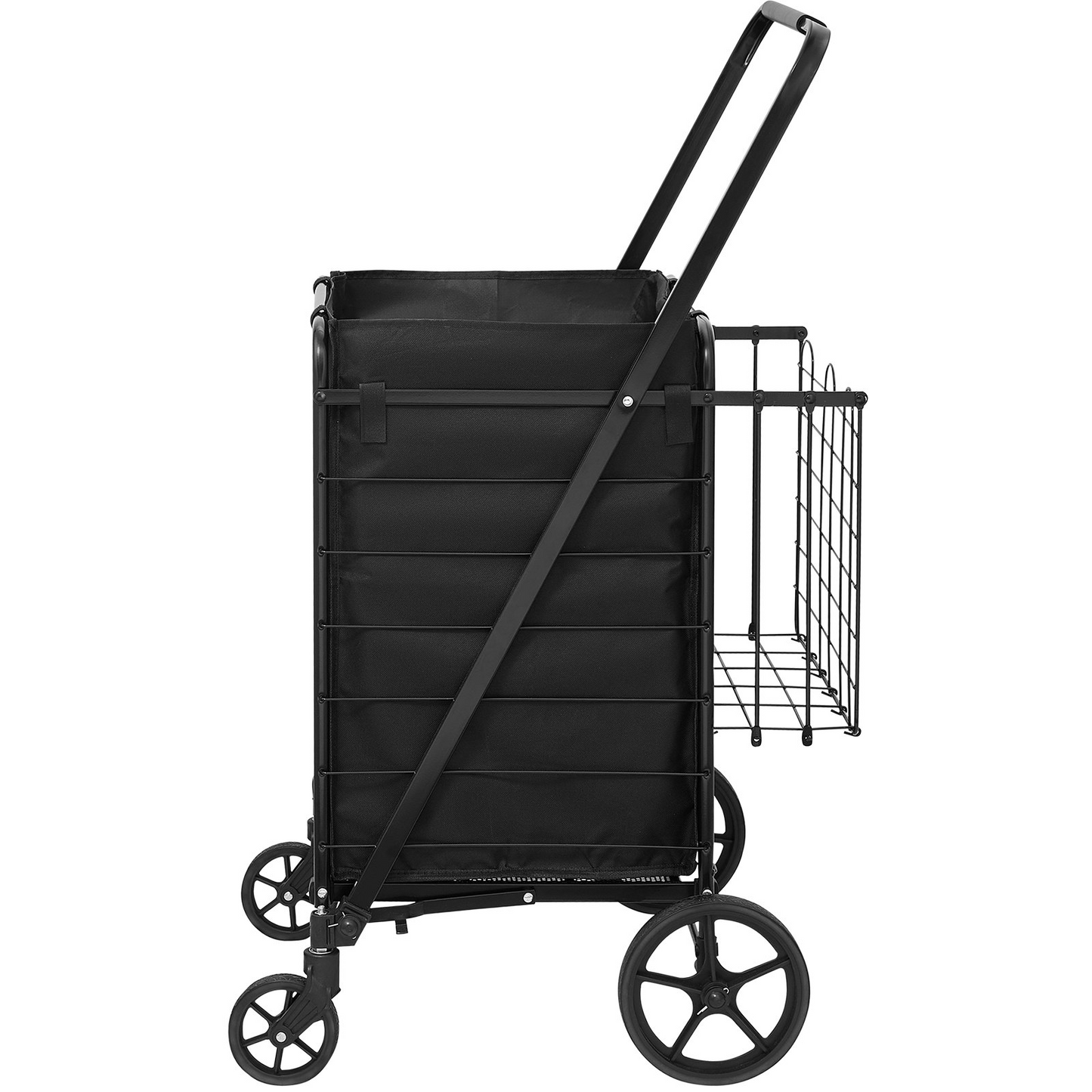 VEVOR Folding Shopping Cart with Removable Waterproof Liner - 330lbs Capacity, Dual Basket Design & Swivel Wheels for Groceries, Laundry, and More