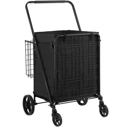 VEVOR Folding Shopping Cart with Removable Waterproof Liner - 330lbs Capacity, Dual Basket Design & Swivel Wheels for Groceries, Laundry, and More