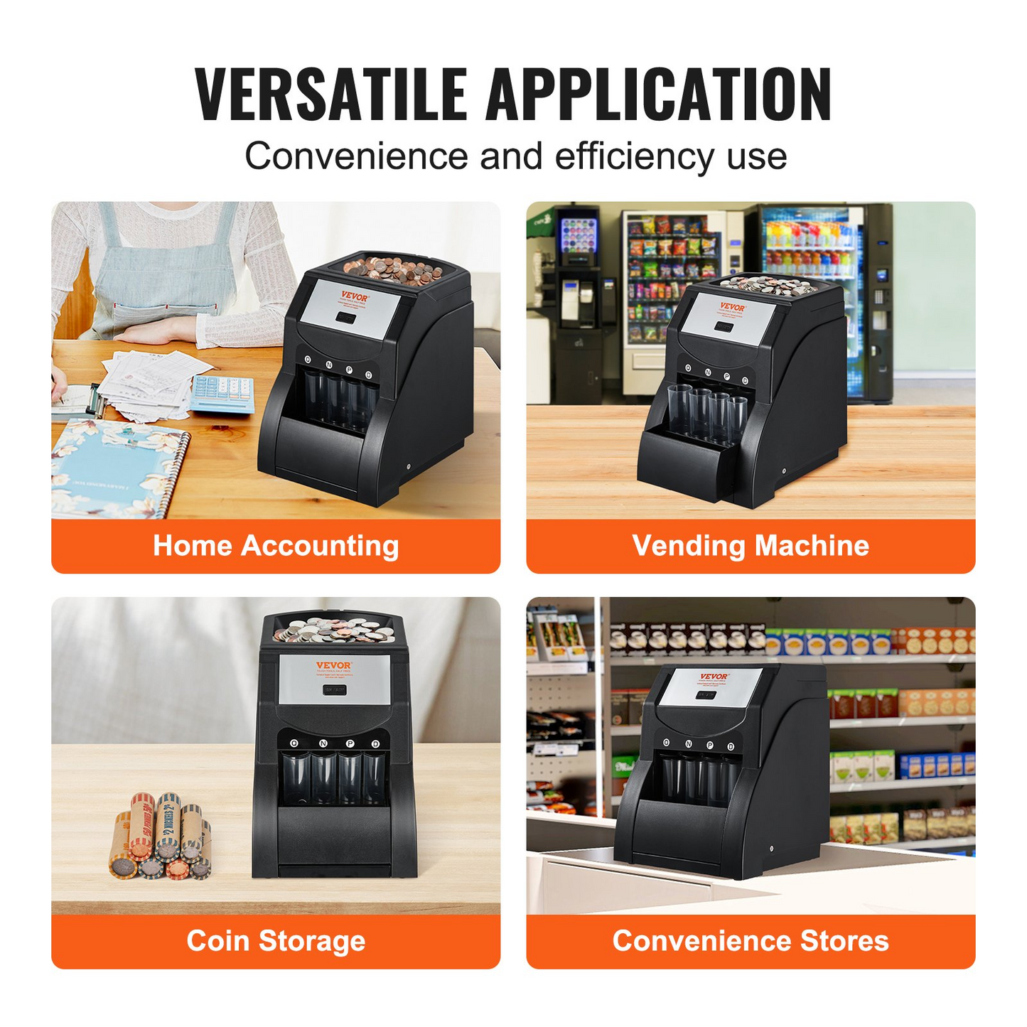 VEVOR USD Coin Sorter Machine - Sorts up to 230 Coins/min, Holds 200 Coins, Includes 4 Coin Tubes - Black