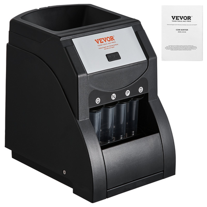 VEVOR USD Coin Sorter Machine - Sorts up to 230 Coins/min, Holds 200 Coins, Includes 4 Coin Tubes - Black