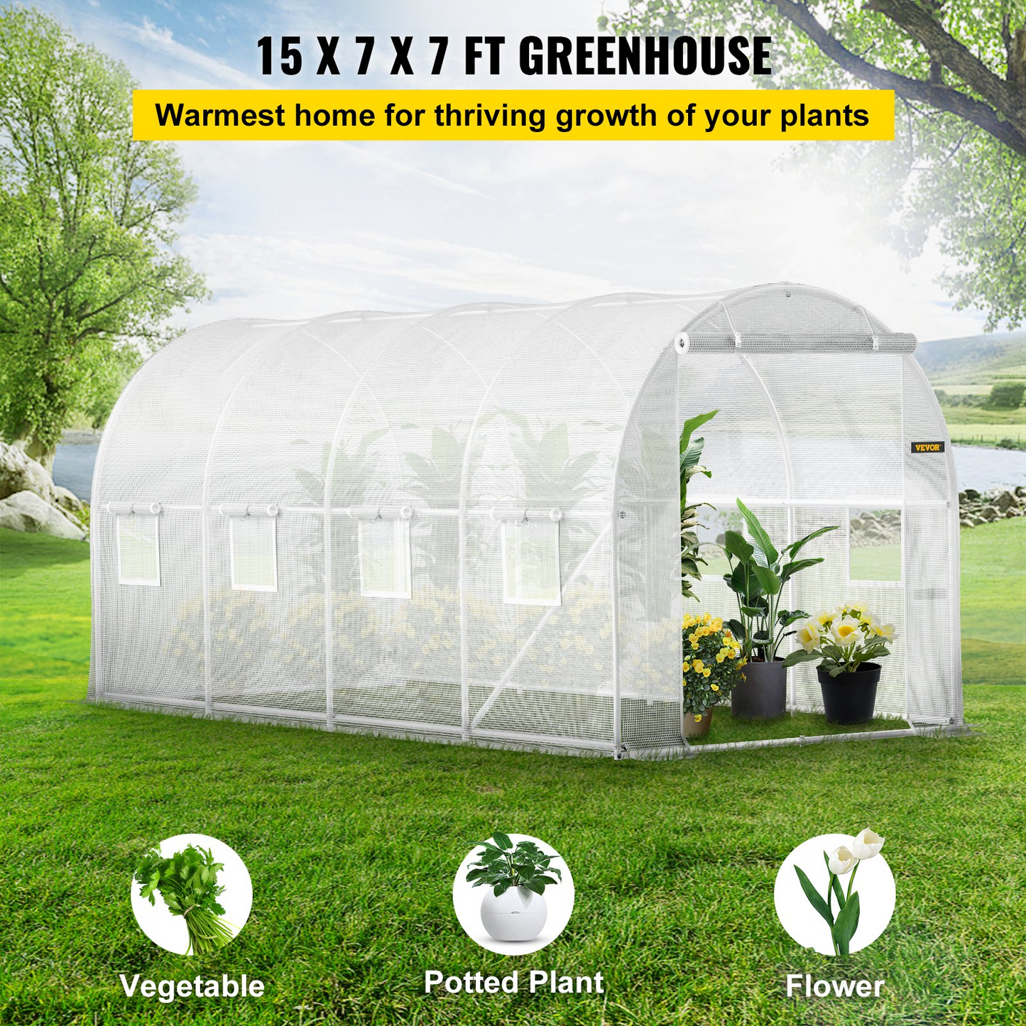 VEVOR 15x7x7 ft Walk-in Tunnel Greenhouse | Portable Plant Hot House