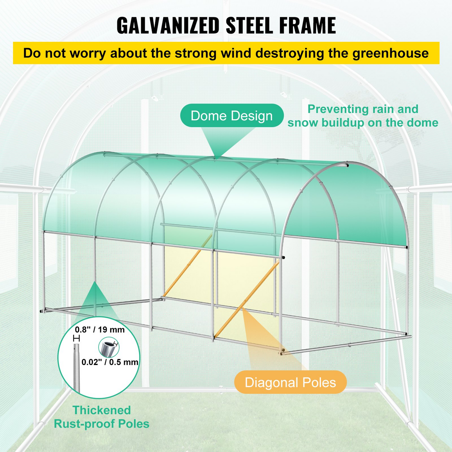 VEVOR 15x7x7 ft Walk-in Tunnel Greenhouse | Portable Plant Hot House