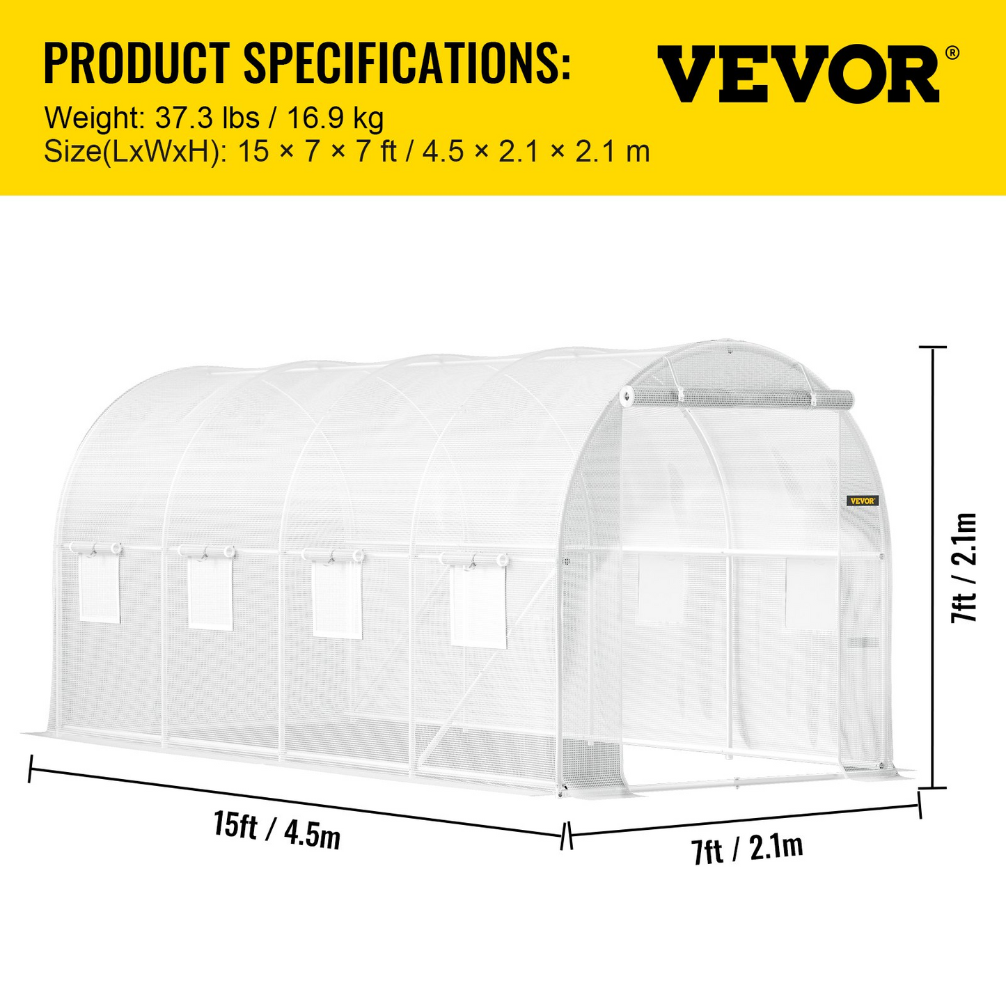 VEVOR 15x7x7 ft Walk-in Tunnel Greenhouse | Portable Plant Hot House