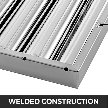 VEVOR Pack of 6 Stainless Steel Commercial Kitchen Hood Filters | Durable 430 Stainless Steel | Optimal Grease Removal | Fast Installation & Maintenance