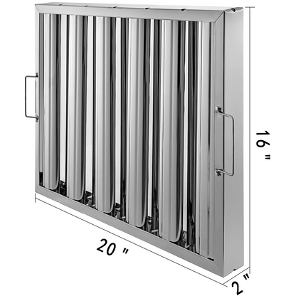 VEVOR Pack of 6 Stainless Steel Commercial Kitchen Hood Filters | Durable 430 Stainless Steel | Optimal Grease Removal | Fast Installation & Maintenance