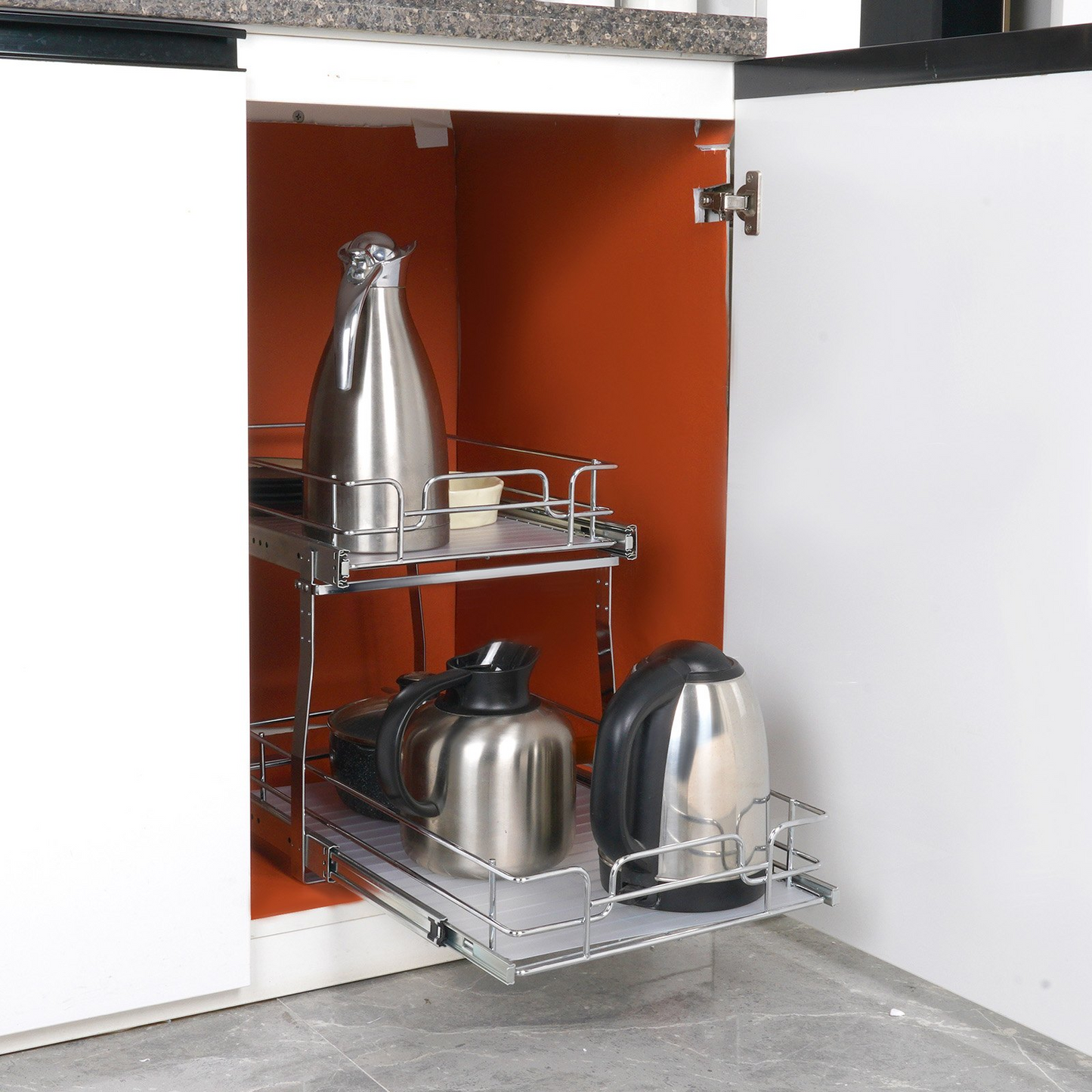 VEVOR 2 Tier Pull Out Cabinet Organizer - 14"W x 21"D Heavy Duty Slide Out Pantry Shelves for Kitchen & Bathroom Storage