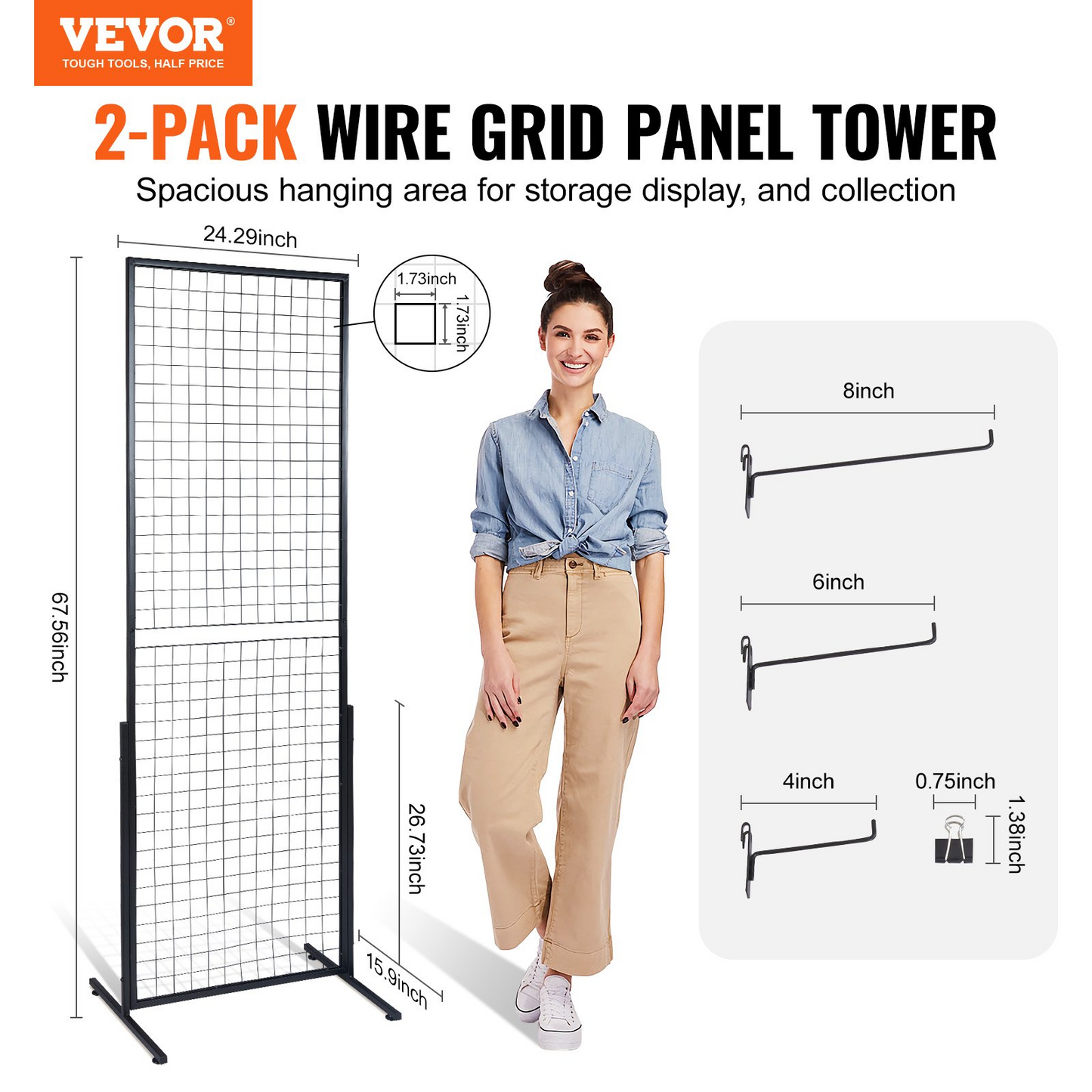 VEVOR 2' x 5.6' Grid Wall Panels Tower - Wire Gridwall Display Racks for Art Craft Shows and Retail Display