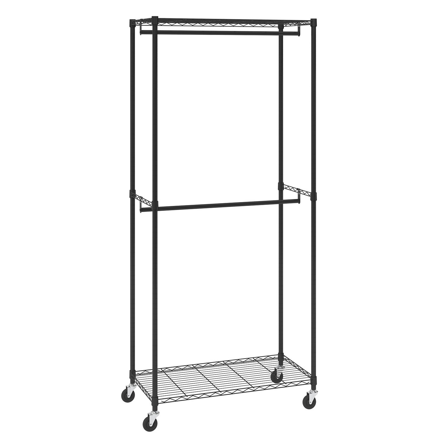 VEVOR Heavy Duty Clothes Rack - Double Hanging Rods, Mobile Garment Organizer with 300 lbs Capacity, Sturdy Carbon Steel Rolling Rack for Bedrooms, Laundry Rooms, and Retail Stores