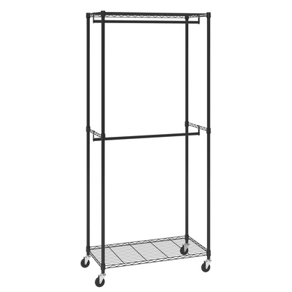 VEVOR Heavy Duty Clothes Rack - Double Hanging Rods, Mobile Garment Organizer with 300 lbs Capacity, Sturdy Carbon Steel Rolling Rack for Bedrooms, Laundry Rooms, and Retail Stores