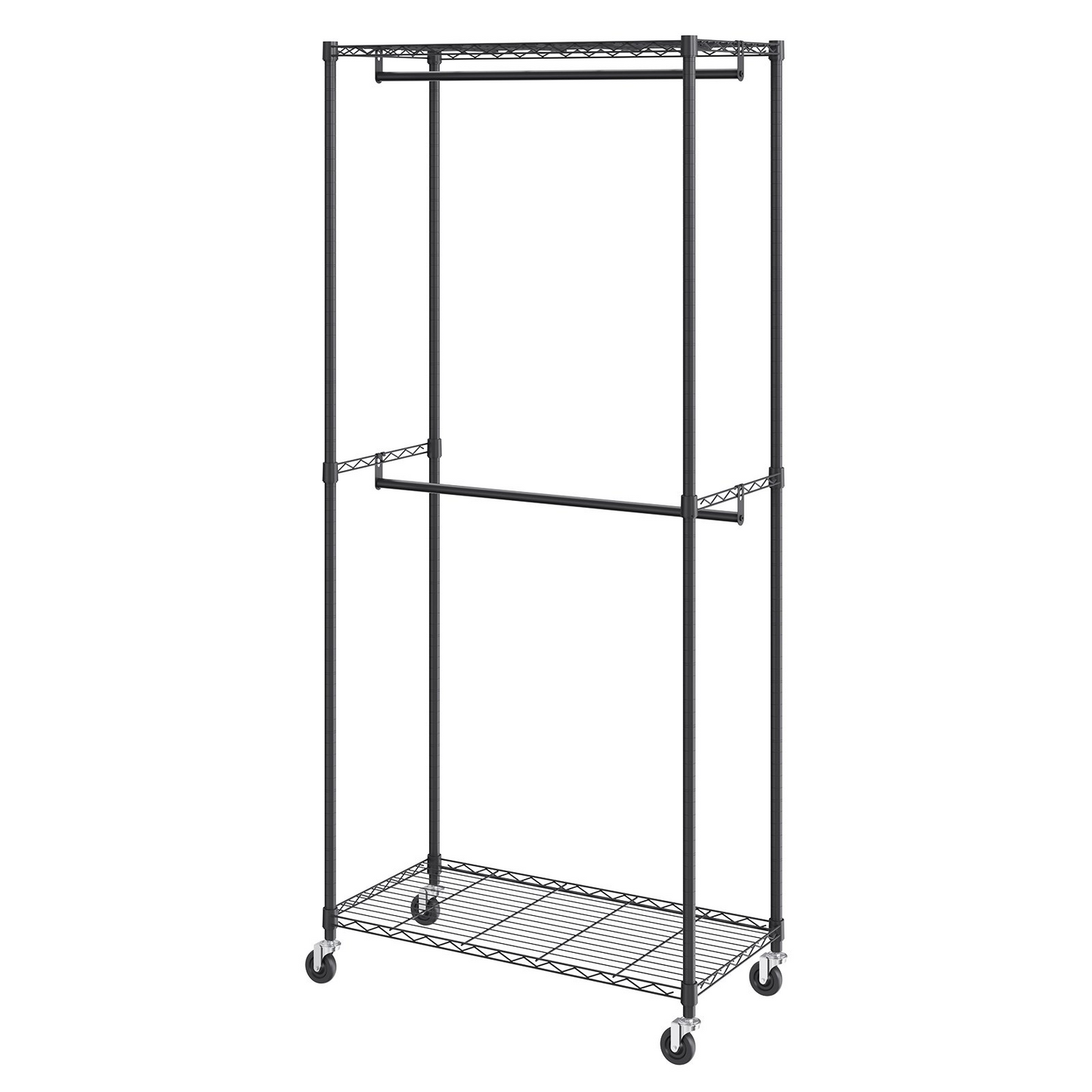 VEVOR Heavy Duty Clothes Rack - Double Hanging Rods, Mobile Garment Organizer with 300 lbs Capacity, Sturdy Carbon Steel Rolling Rack for Bedrooms, Laundry Rooms, and Retail Stores