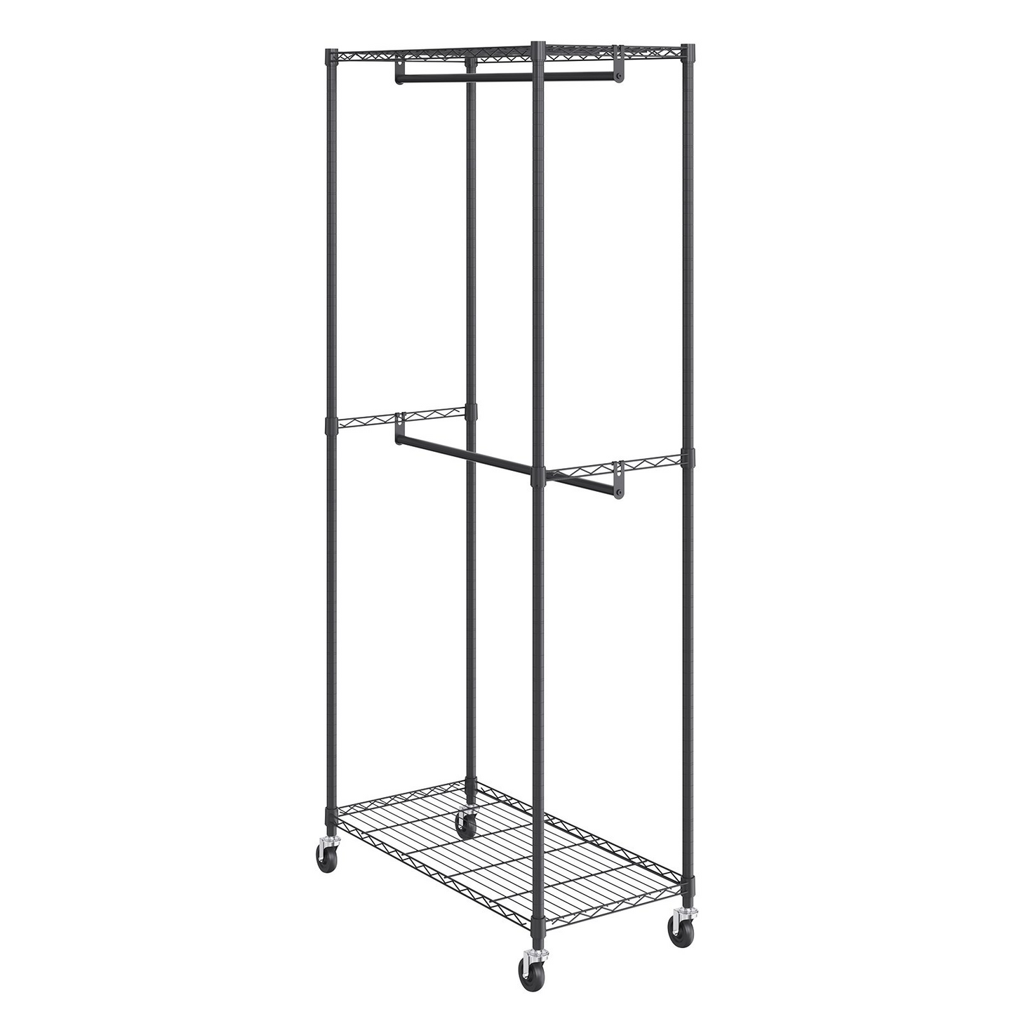VEVOR Heavy Duty Clothes Rack - Double Hanging Rods, Mobile Garment Organizer with 300 lbs Capacity, Sturdy Carbon Steel Rolling Rack for Bedrooms, Laundry Rooms, and Retail Stores