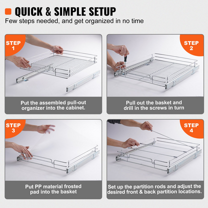 VEVOR 14"W x 21"D Pull Out Cabinet Organizer – Heavy Duty Chrome-Plated Slide Out Pantry Shelves – Ideal Sliding Drawer Storage for Kitchen, Bathroom, Under Sink Organization