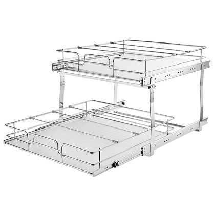 VEVOR 2 Tier 17"W x 21"D Pull Out Cabinet Organizer | Heavy Duty Slide Out Pantry Shelves