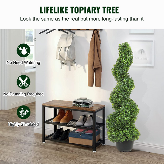 VEVOR 2 pcs. Artificial Boxwood Tower Topiary Spiral Artificial Plant 122cm high Decorative Plant Green Plastic PE Iron Topiary Plants incl. 10 pcs. Replacement Leaves