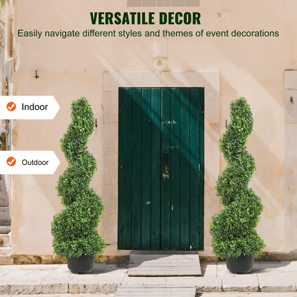 VEVOR 2 pcs. Artificial Boxwood Tower Topiary Spiral Artificial Plant 122cm high Decorative Plant Green Plastic PE Iron Topiary Plants incl. 10 pcs. Replacement Leaves